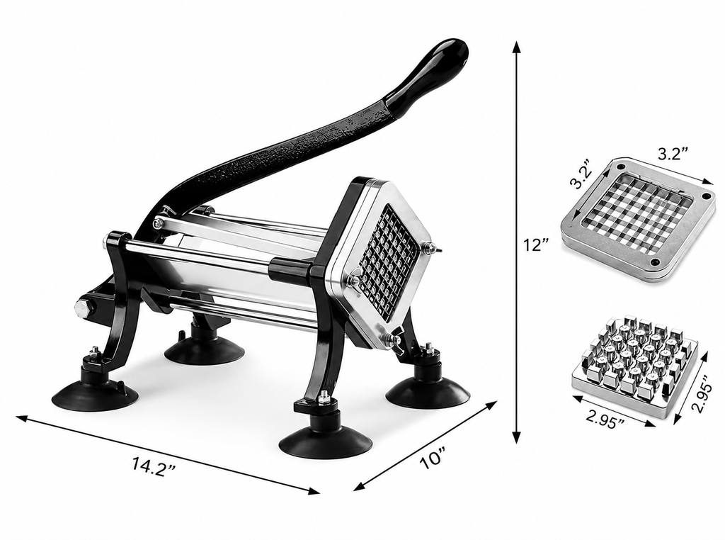 New Star Foodservice 43204 Commercial Grade French Fry Cutter with Suction Feet, 1/2 Inch and 3/8 Inch Blades,