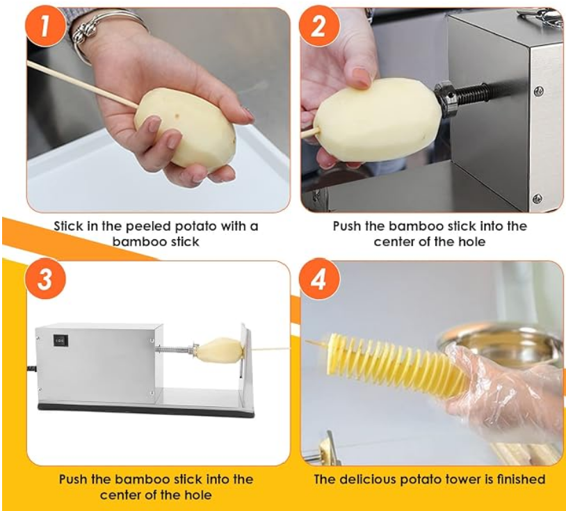 CGOLDENWALL Potato Slicer Electric Potato Tornado Spiral Slicer with Free Bamboo Skewers Stainless Steel Automatic Twisted Potato Cutter Machine Vegetable Cutting Machine for Home Commercial Use 110V
