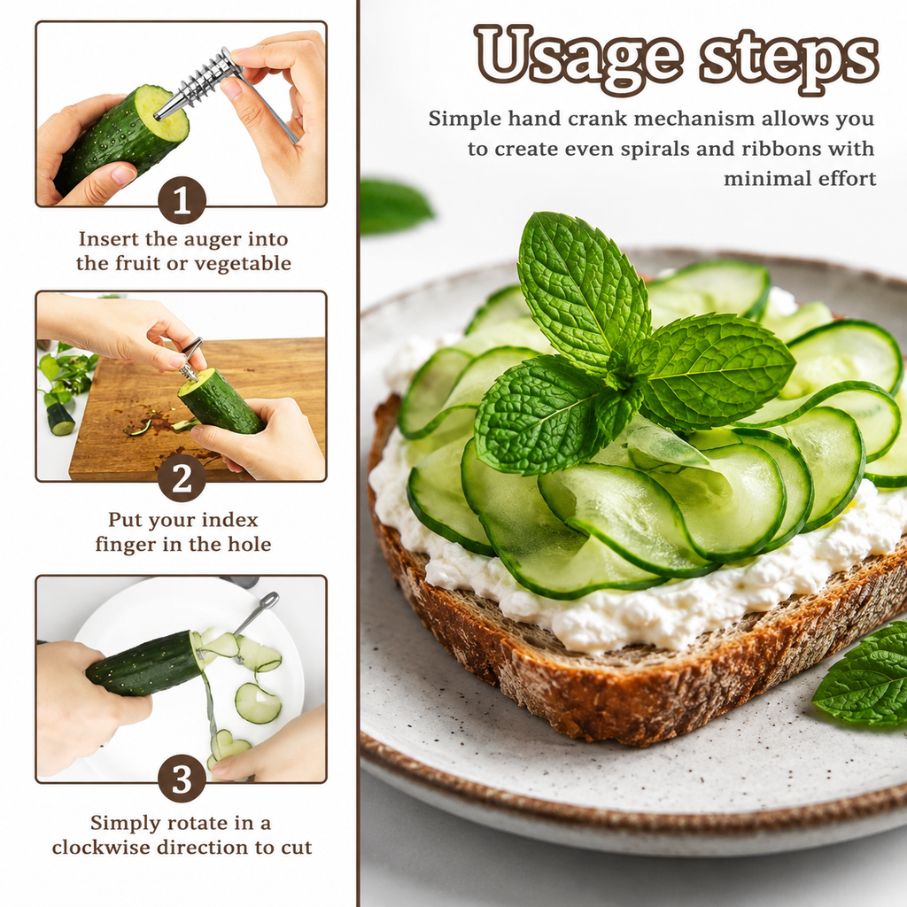 Piranha Spiral Cutter for Potatoes, Stainless Steel Spiral Cutter for Veggies Cucumber and Carrot
