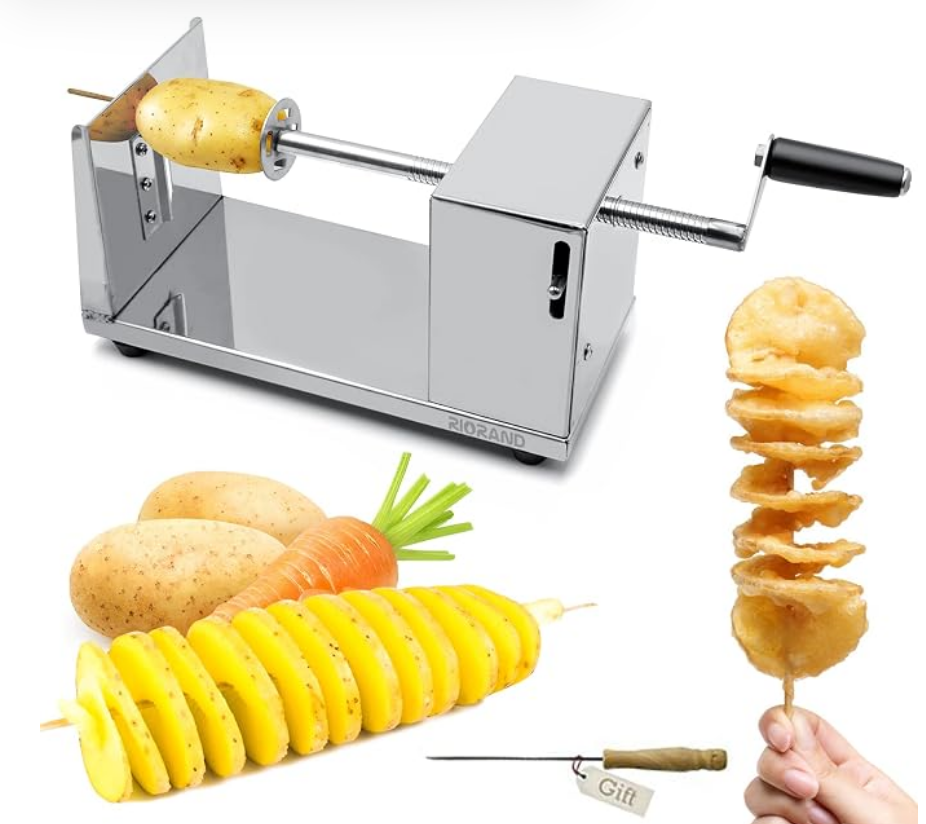 RioRand Manual Spiral Potato Cutter, Stainless Steel Tornado Twister with Blades for Curly Fries, DIY Potato Slicer for Home Kitchen, BBQ, Carrots, Cucumbers
